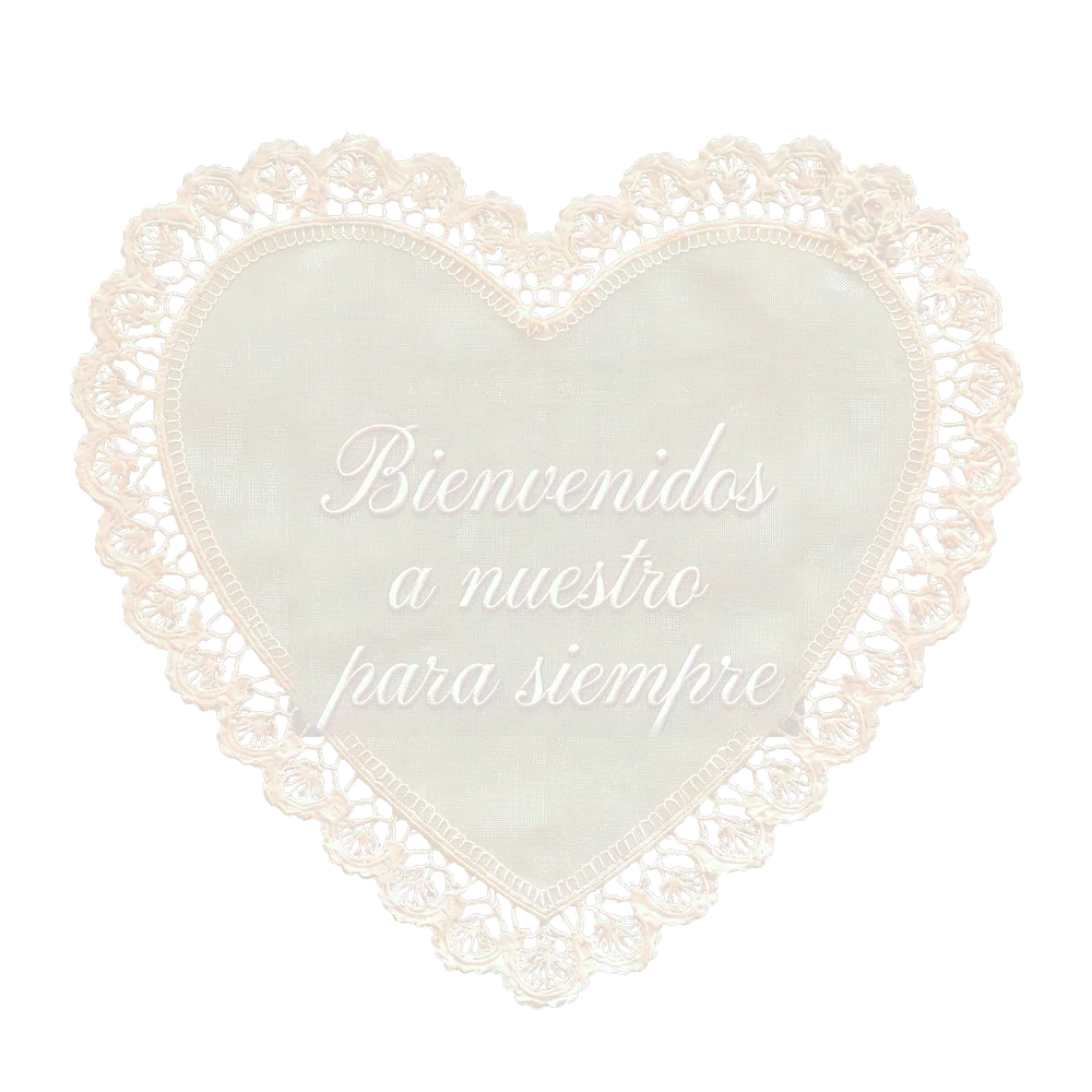 Corazón de encaje bordado: Bienvenidos a nuestro para siempre