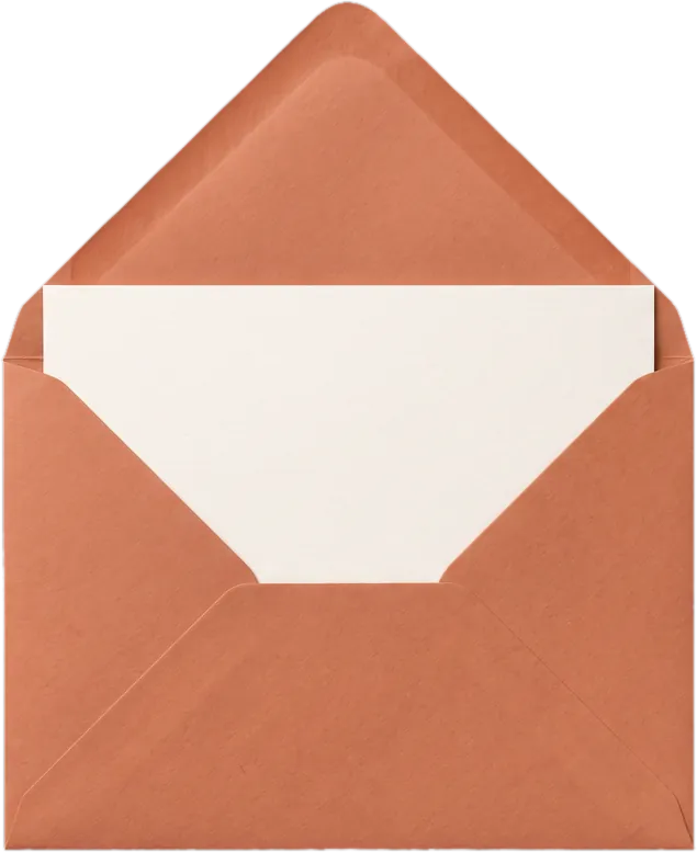 Sobre terracota abierto con una tarjeta